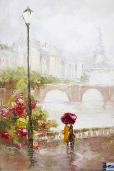 HA051 Wall décor art oil on canvas street scene Paris gery red tones